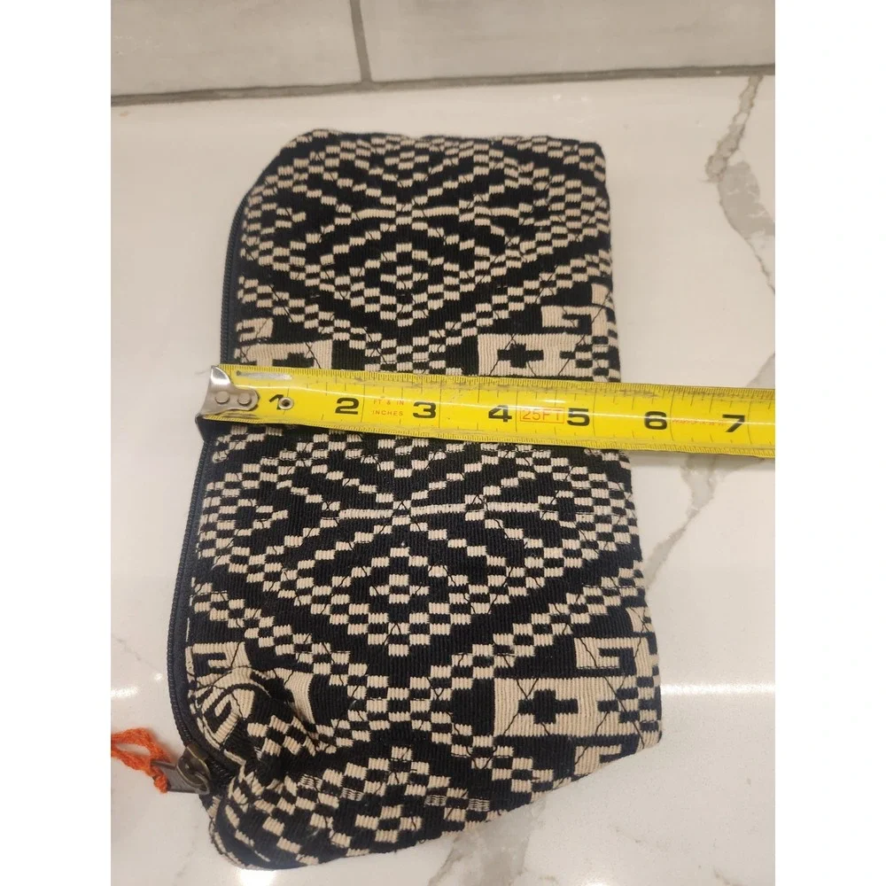 Lovestitch Black and Cream Colorful Pom Poms Boho Makeup Bag Pouch Made in India